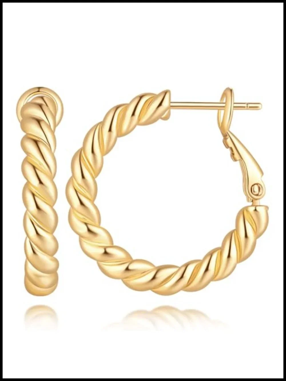 14K Gold Plated Twisted Hoop Earrings Hypoallergenic Lightweight Women Round